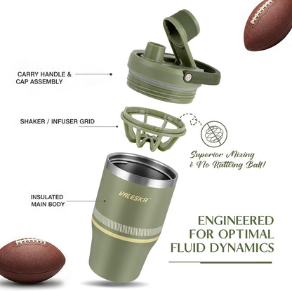 VALESKA Protein Shaker Bottle | 20oz Insulated Stainless Steel Protein Shaker, BPA Free, Leak Proof, Dishwasher Safe, Perfect for Protein Shakes and Pre Workout | Green