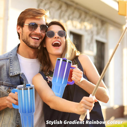 40 oz Tumbler with Handle,Tumbler with Lid and Straw,Double Wall Insulated Cup Stainless Steel Travel Mug(Cold for 34 Hours),Water Bottle for Iced Tea,Coffee,Cold Beverages(Purple)