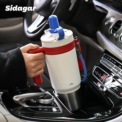 32 oz Insulated Tumbler with Handle and Straw - Premium 316 Stainless Steel Leak-Proof Water Bottle, Ideal for Gym, Office, Travel & Outdoors, BPA-Free Sports Mug - Retro Liberty White
