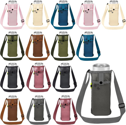 Mumufy Mesh Water Bottle Sling Holder with Adjustable Strap Crossbody Bottle Sleeve Carrier with Pouch for Outdoor Activities
