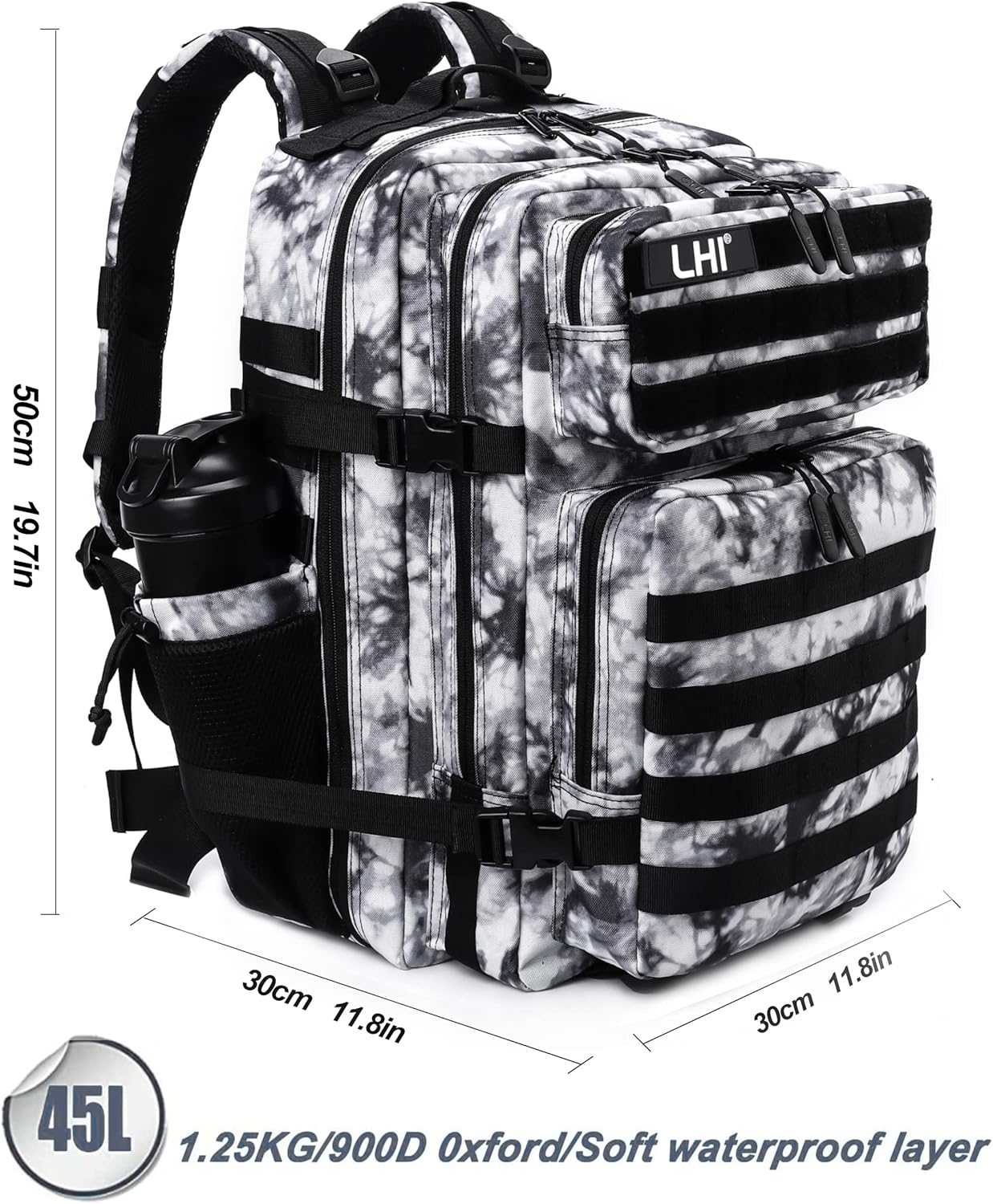 LHI Military Tactical Backpack for Men and Women 45L Army 3 Days Assault Pack Bag Large Rucksack with Molle System - Black - Colors B