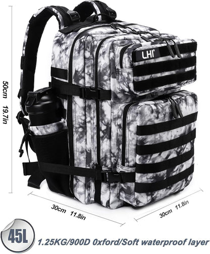 LHI Military Tactical Backpack for Men and Women 45L Army 3 Days Assault Pack Bag Large Rucksack with Molle System - Black - Colors B