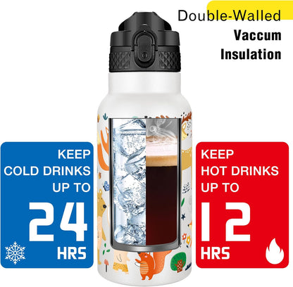 Han's Bottle Sports Water Bottle - 24 Oz, Straw Lid, Leak Proof, Vacuum Insulated Stainless Steel, Double Walled, Thermo Mug,Black