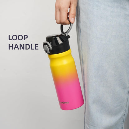 Konokyo 18 oz Insulated Water Bottle with Straw Lid, Stainless Steel Vacuum Sports Water Bottle, Leak-Proof Reusable Metal Flask with Carry Loop, BPA-Free Travel Bottle for Gym, School, Office
