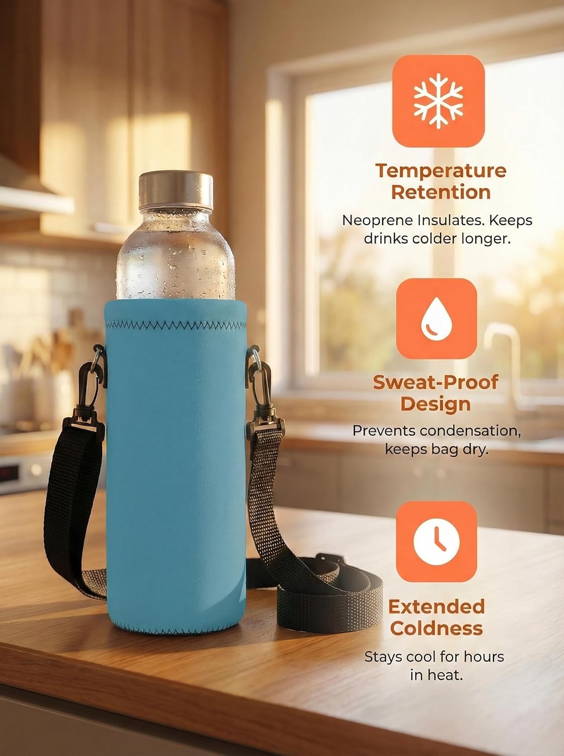 AUPET Water Bottle Bag Carrier,24oz/32oz Insulated Neoprene bottle Sling Holder Case Pouch Cover for 1000ML/750ML Bottles with Shoulder Strap for walking