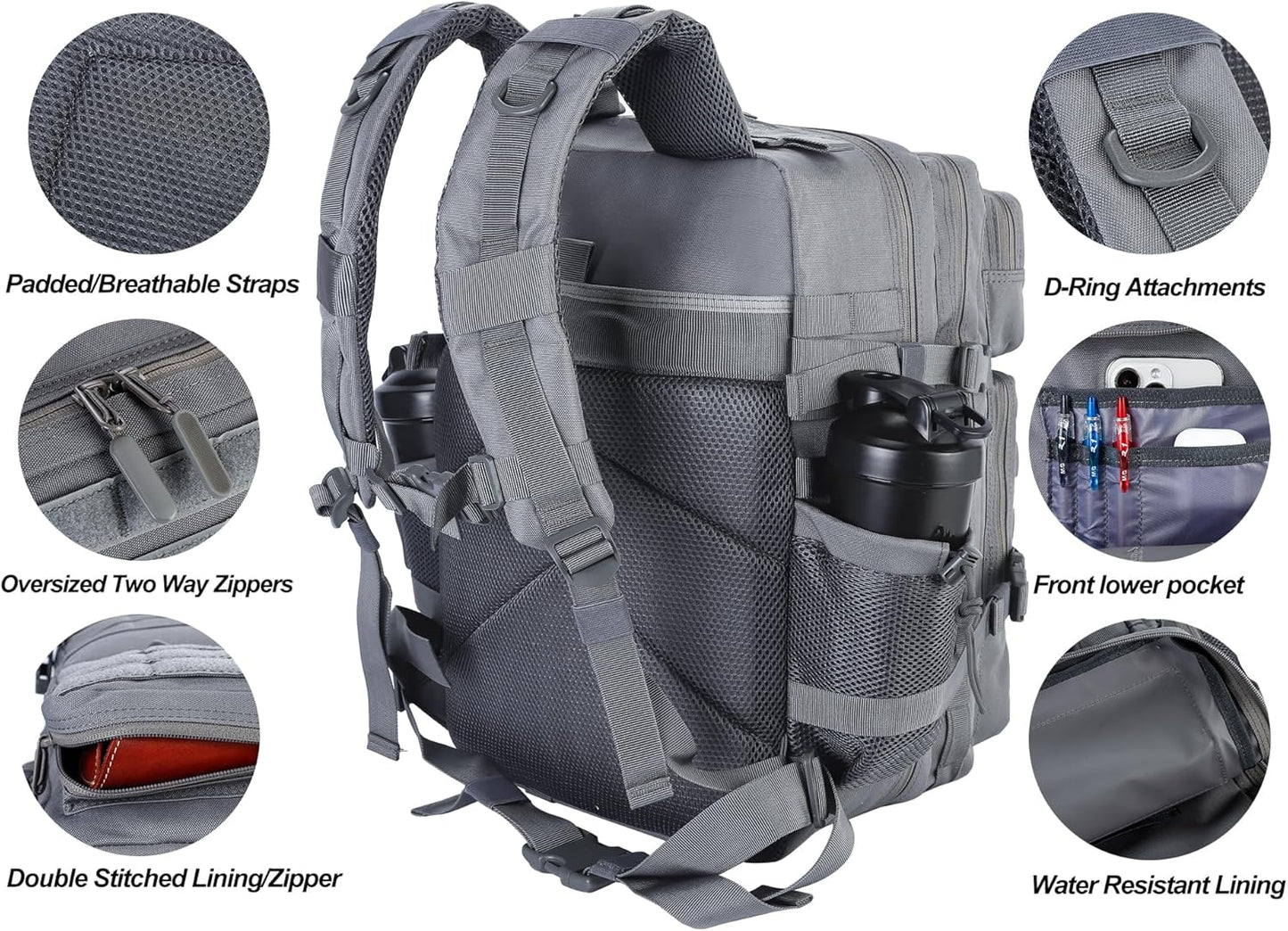LHI Military Tactical Backpack for Men and Women 45L Army 3 Days Assault Pack Bag Large Rucksack with Molle System - Black - Colors B