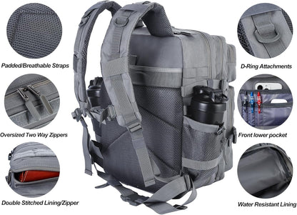 LHI Military Tactical Backpack for Men and Women 45L Army 3 Days Assault Pack Bag Large Rucksack with Molle System - Black - Colors B