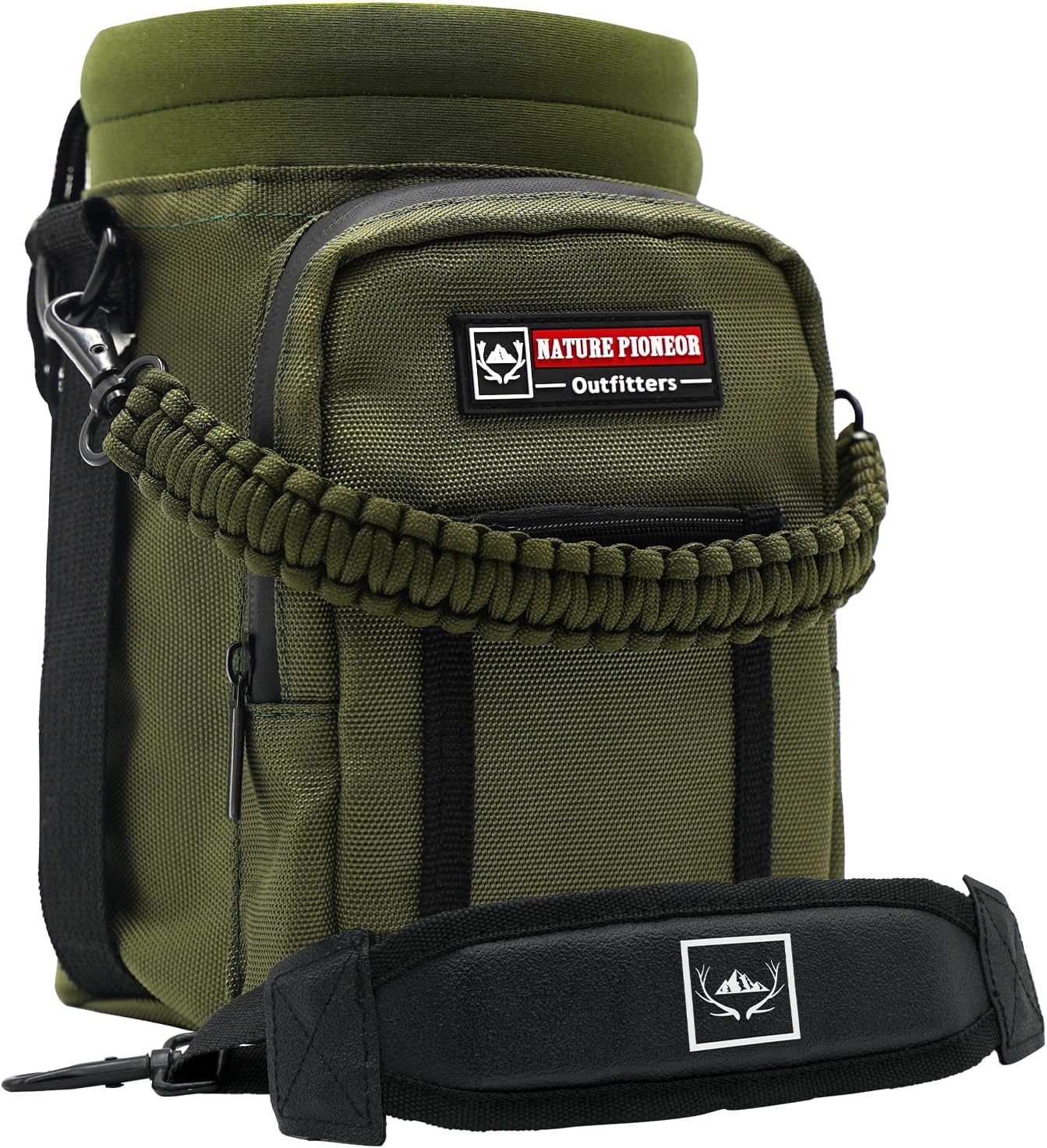 NATURE PIONEOR Water Bottle Holder with Adjustable Strap - 26/32/36/40/46/64oz Insulated Water Bottle Sling Carrier with Paracord Handle & 2 Pockets, Outdoor Sports, Hiking, Camping, Gym
