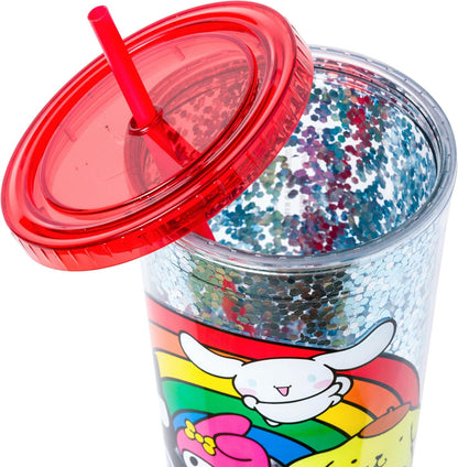Silver Buffalo Sanrio Hello Kitty Milk Carton Pattern Plastic Boba Tumbler w Lid and Wide Straw, 24 Ounces
