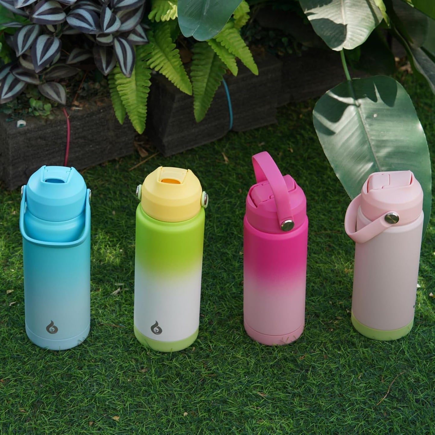 BJPKPK Insulated Water Bottle with Straw Lid, 18oz Thermo Water Bottles with Soft Nozzle, Flex Handle & Non-slip Boot, BPA Free Leak Proof Stainless Steel Metal Thermo, Tumblers, Cups,Sea Salt