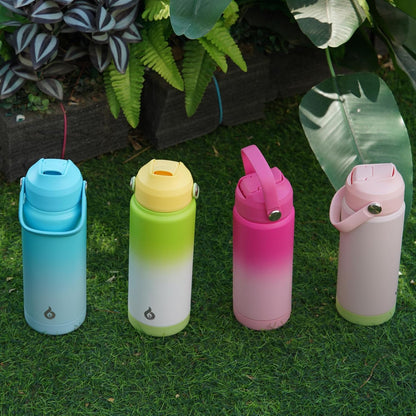 BJPKPK Insulated Water Bottle with Straw Lid, 18oz Thermo Water Bottles with Soft Nozzle, Flex Handle & Non-slip Boot, BPA Free Leak Proof Stainless Steel Metal Thermo, Tumblers, Cups,Sea Salt