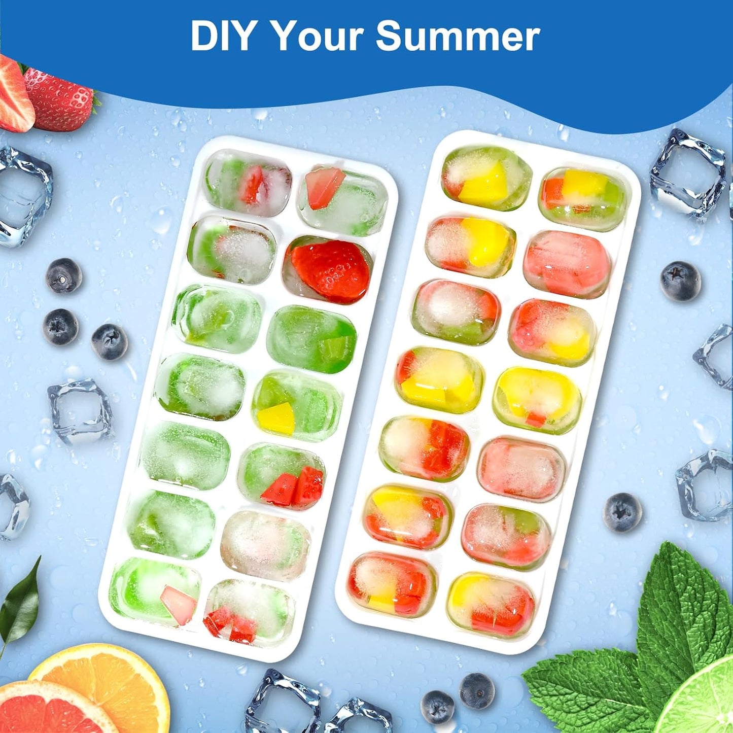 Ice Cube Tray with Lid, 3 Pack Silicone Easy-Release Ice Trays for Freezer, Stackable Ice Cube Molds for Drinks, Cocktails, Whiskey, Coffee - BPA-Free and Odor-Free,Ice Cube Trays for Freezer