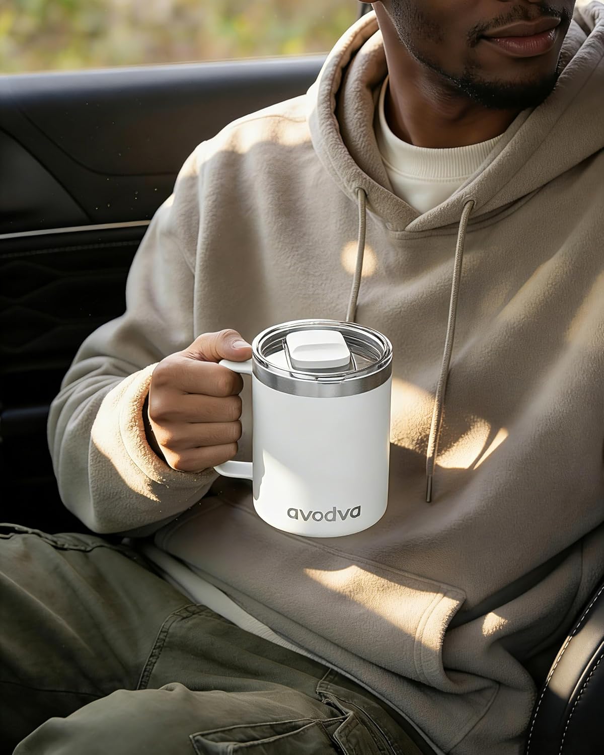 12oz Insulated Coffee Mug with Lid – Includes Two Lids, Stainless Steel Coffee Travel Mug with Handle, Double Wall Vacuum Insulated Camping Mug for Home, Office & Outdoor, Navy Blue
