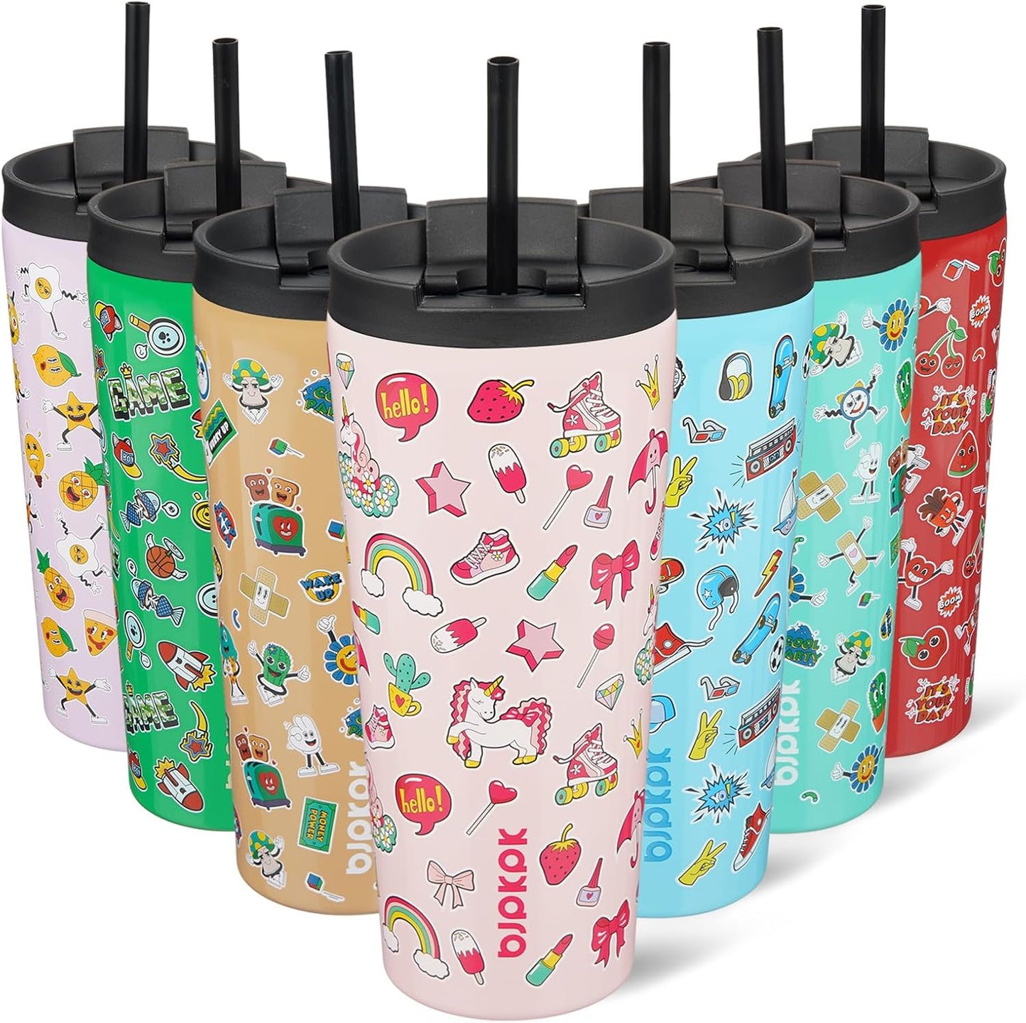 BJPKPK 22oz Insulated Tumbler With lid And Straw Stainless Steel Tumblers Travel Coffee Mug Reusable Thermal Cup,Sky