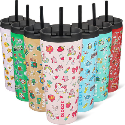 BJPKPK 22oz Insulated Tumbler With lid And Straw Stainless Steel Tumblers Travel Coffee Mug Reusable Thermal Cup,Sky