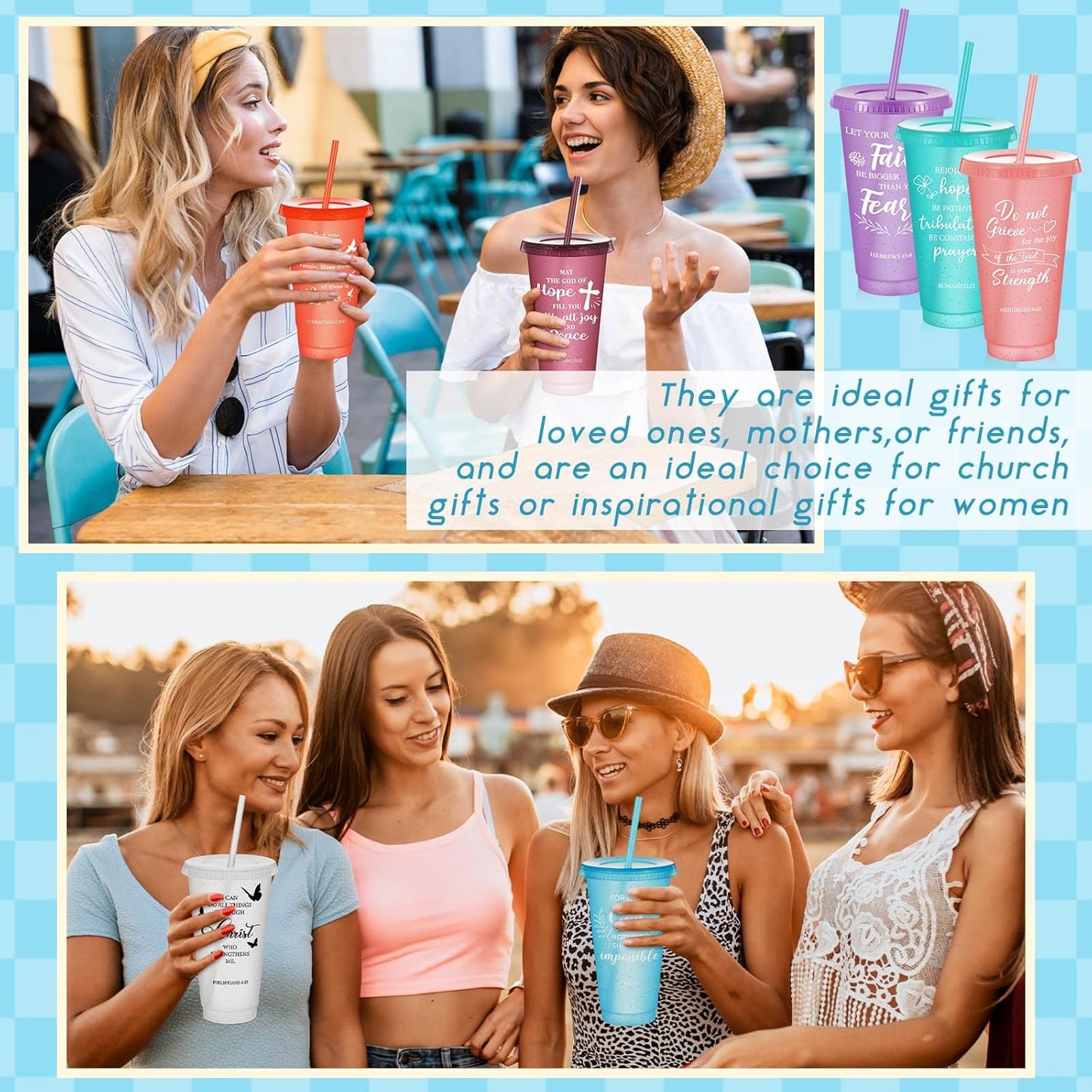 Uiifan 30 Pcs Christian Gifts Cups Bulk for Women, 24oz Bible Verse Christian Tumblers with Lids and Straw, Religious Church Gifts for Mother's Day (Fresh Color,Bible)