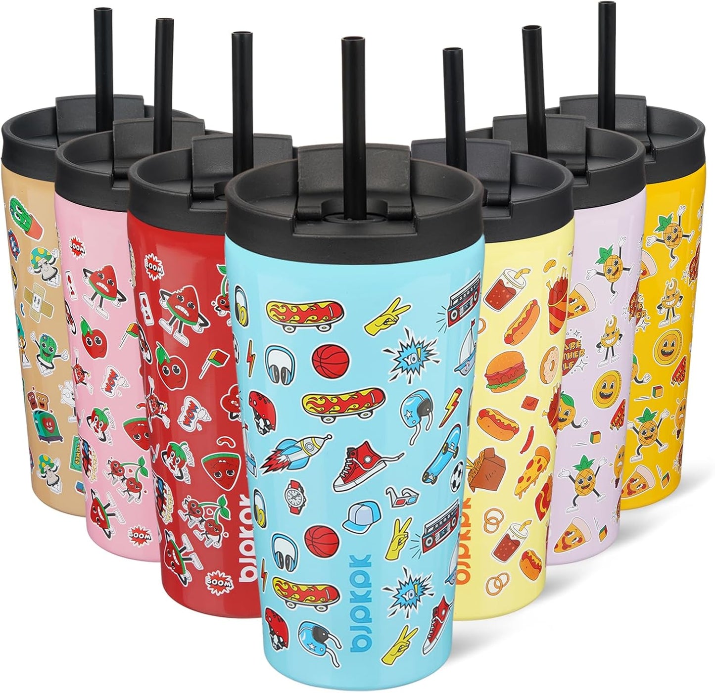 BJPKPK 22oz Insulated Tumbler With lid And Straw Stainless Steel Tumblers Travel Coffee Mug Reusable Thermal Cup,Sky