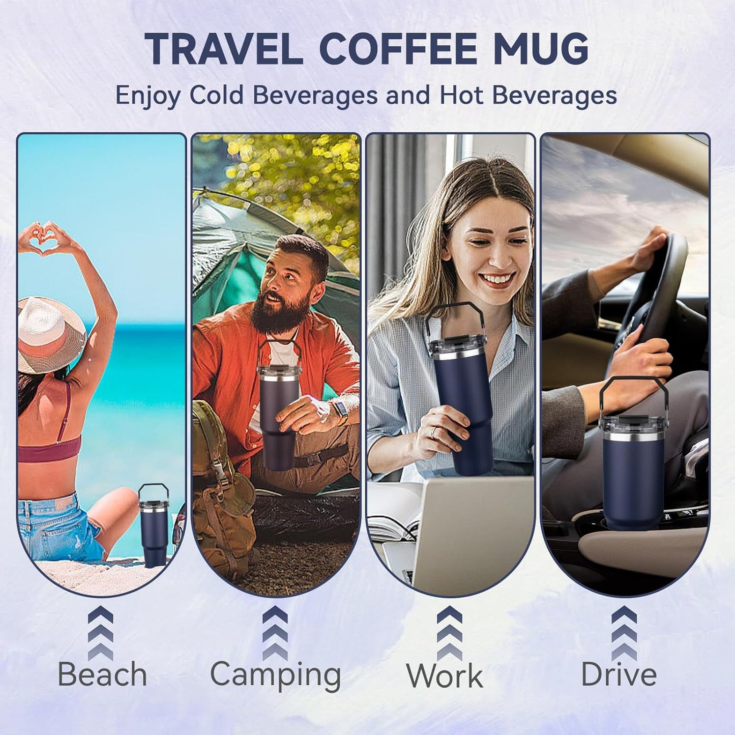 30oz Tumbler with Handle and Flip Straw Lid Double Wall Insulated Travel Coffee Mug Stainless Steel Vacuum Insulated Coffee Tumbler Cup for Hot and Cold Beverages,Leak-proof&BPA-free (30oz,Black)