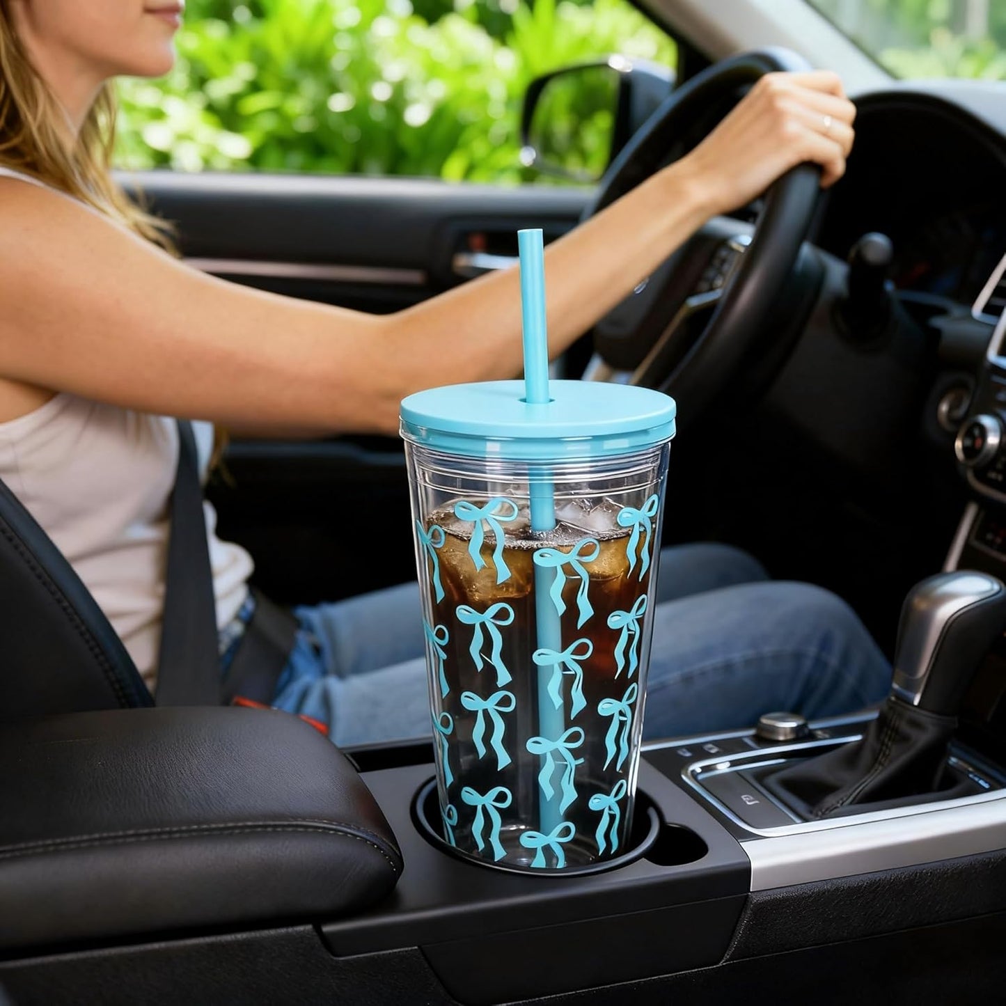 24oz Tumbler with Lid and Straw, Leak Proof and Double Wall Insulated Reusable Plastic Cups,Travel Reusable Iced Coffee Cup (1, Pink)