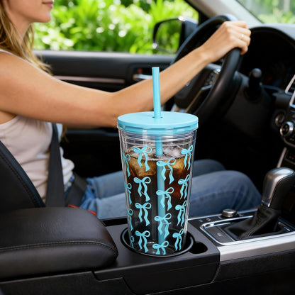 24oz Tumbler with Lid and Straw, Leak Proof and Double Wall Insulated Reusable Plastic Cups,Travel Reusable Iced Coffee Cup (1, Pink)