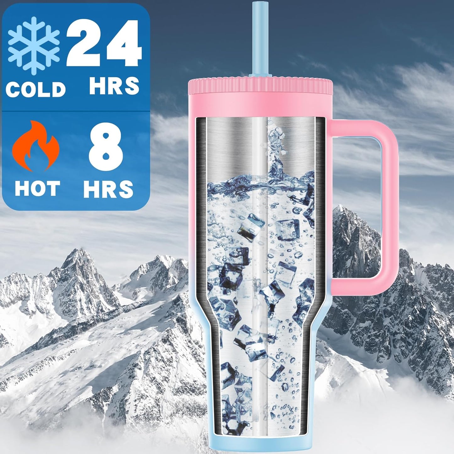 Greatyos 40 oz Tumbler with Handle and Flip Straw Lid - Upgraded Traveler 40oz Tumblers with Lids Straws Vacuum Insulated Leak Proof Stainless Steel Cup Mug Gifts for Men Women Him Her (Ocean Dream)