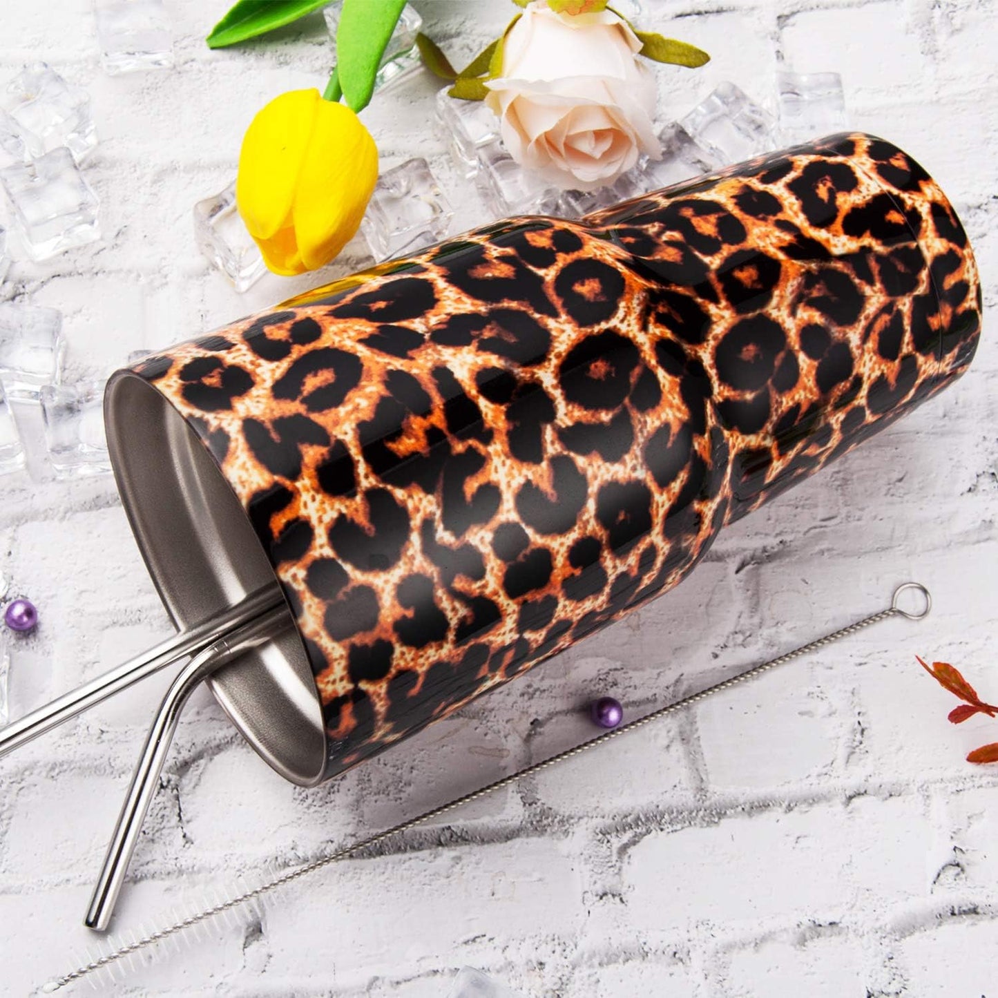 D·S 30oz Blue Tumbler Stainless Steel Double Wall Vacuum Insulated Mug with Straw and Lid, Cleaning Brush for Cold and Hot Beverages