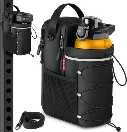 Magnetic Gym Bag 25-64oz Water Bottle Holder with 4 Strong Magnets, Crossbody Sling Water Bottle Carrier with Phone Pocket for Men Women, Gym Accessories for Workout Fitness Hiking Travel Camping