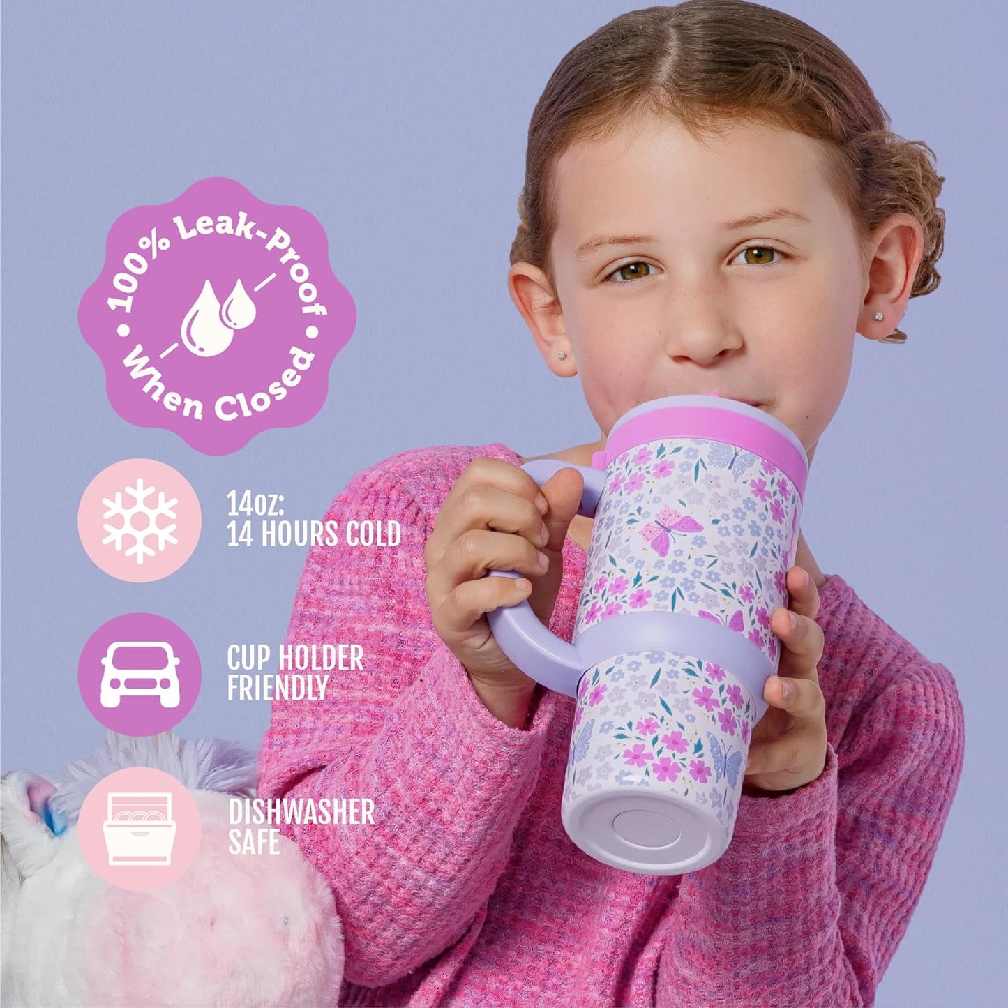 Ello Oasis 18oz Kids Tumbler with Handle & Retracting Straw, 100% Leakproof Reusable Insulated Stainless Steel Cup, Gifts for Teens Girls Boys, Keeps cold for 18 Hours, Cup Holder Friendly, Glacier
