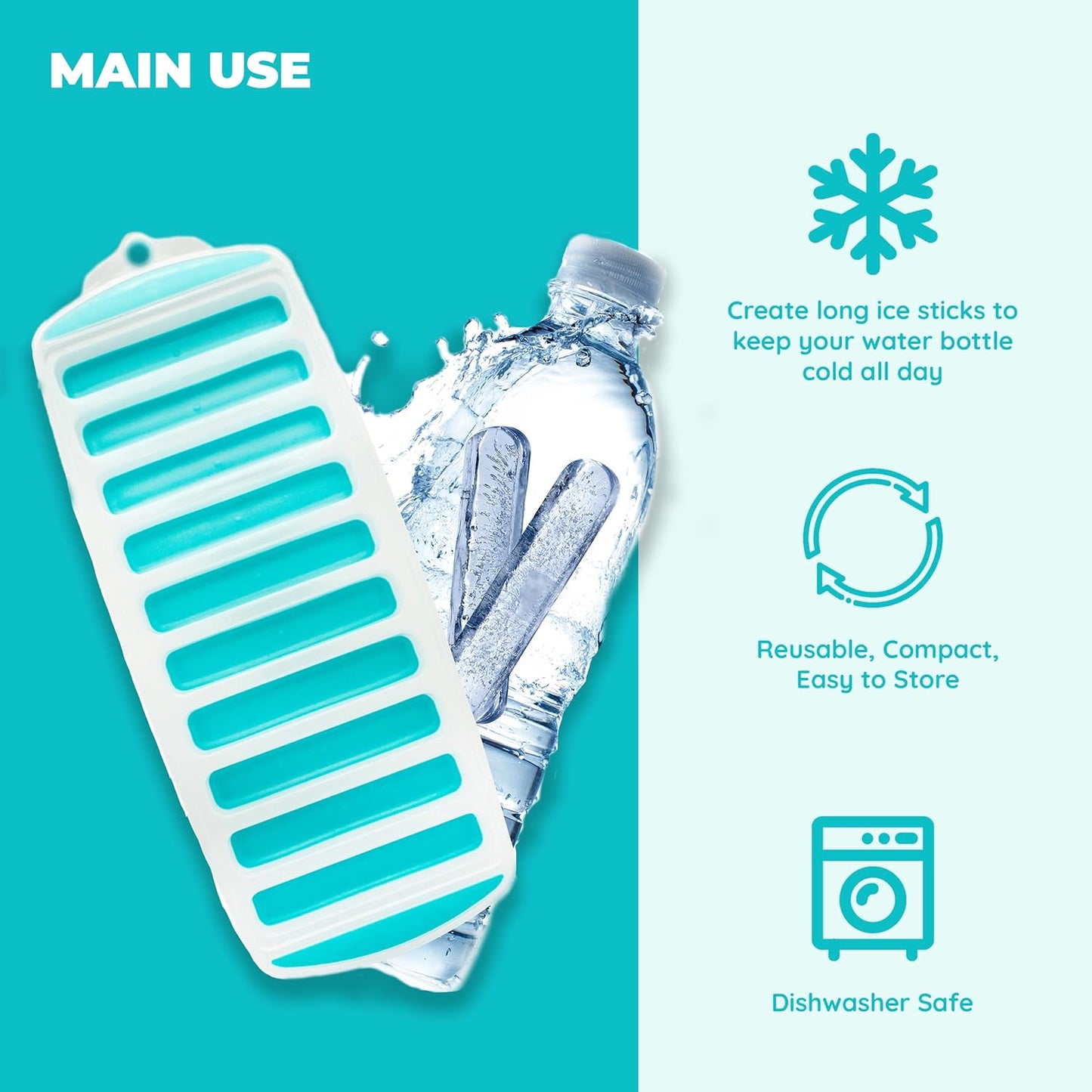 Jacent Resusable Silicone and Plastic Water Bottle Ice Cube Stick Tray, Easy Push & Pop Ice Cubes for Water Sports Bottle: 1 (ONE) Pack Water Bottle Ice Cube Stick Tray