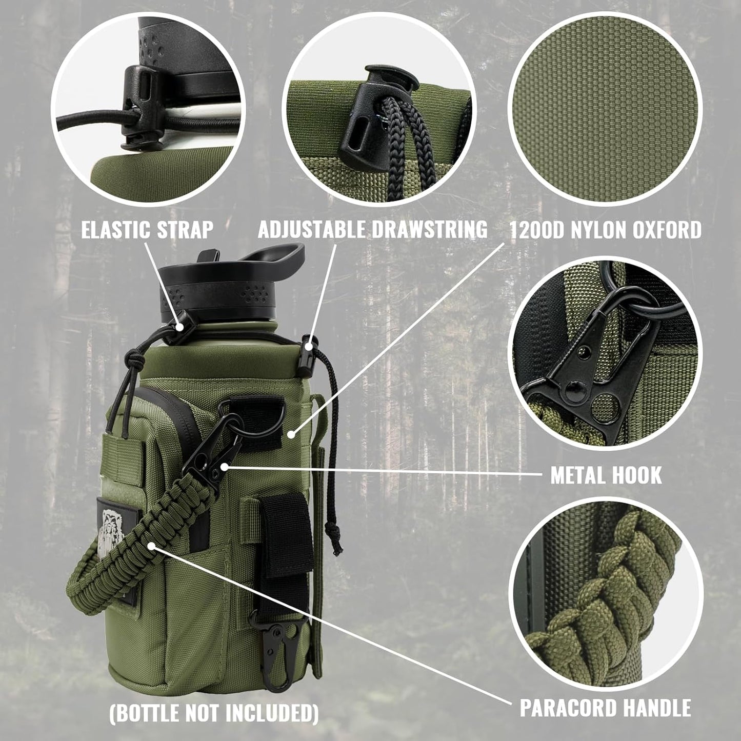 NATURE PIONEOR 32 64 128oz Tactical Water Bottle Pouch, Multi-Function Tactical Water Bottle Bag with Adjustable Shoulder Strap, Half/One Gallon Molle Strap Carrier Holder