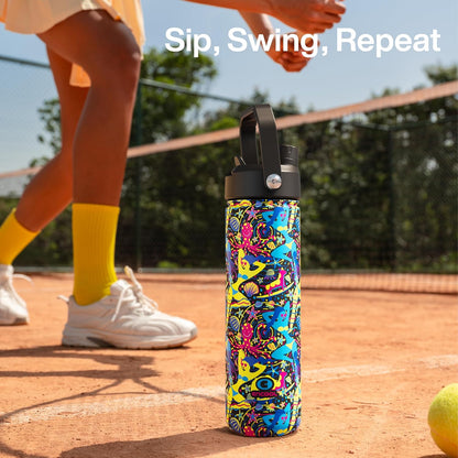 ENCOOL Insulated Water Bottle with Straw Stainless Steel Water Bottle, Leak-Proof, BPA-Free, Double Wall Vacuum Keeps Cold for 24 Hours for Sports, Travel, School (26 oz, Cotton Candy) - Colors D