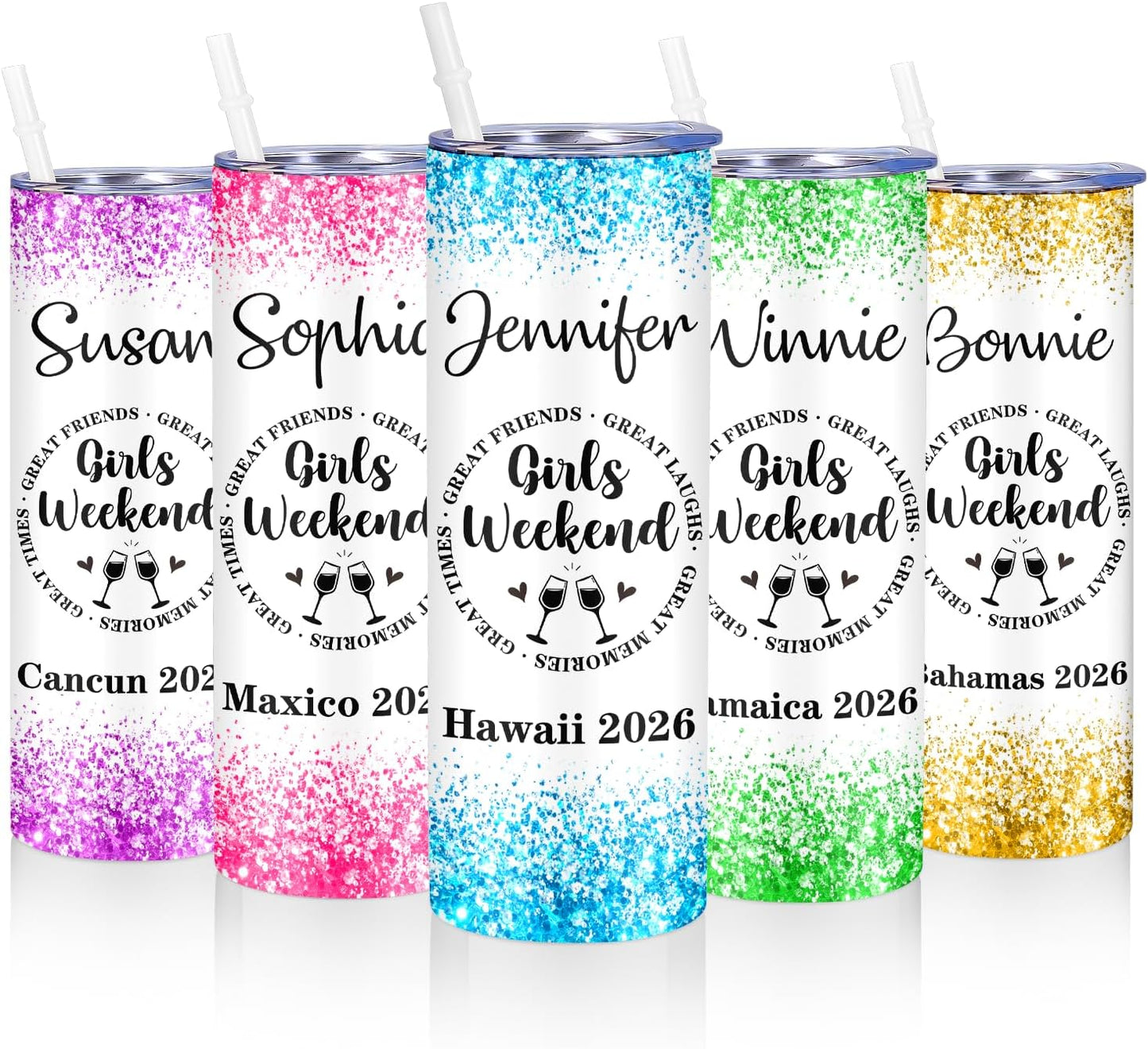 Girl Trip Gifts for Women, Personalized Girls Trip Tumblers with Name Text, Custom Beach Tumbler, Road Trips Vacation Cruise Cup with Lid and Straw, Bachelorette Party Girl Weekend Gift For Friend