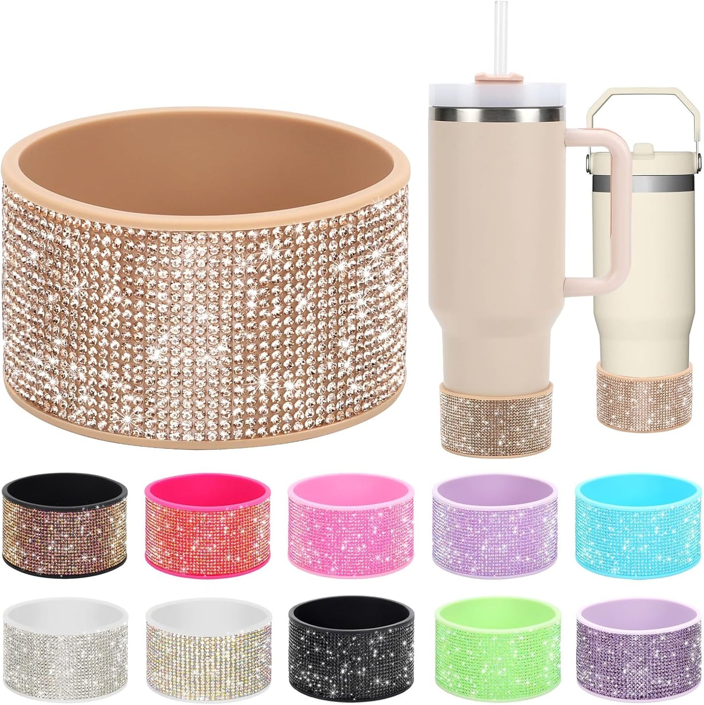 Rhinestone Silicone Boot for 40oz 30oz Stanley Quencher, Anti-Slip Silicone Protector for Qunercher Pro Tour Flip 40oz 30oz, Cup Accessories for 2.75-2.95 inch Trapezoidal Cylinder Base