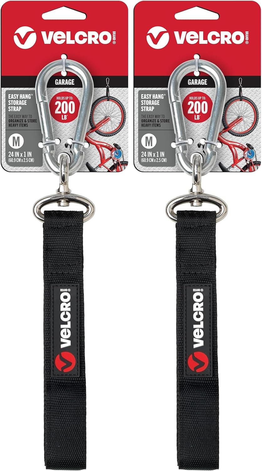 VELCRO Brand VEL-30196-USA Easy Hang Strap with Carabiner Clip Attach Water Bottles and Accessories to Bikes, Bags and more. Organization for Garden, Shed, RV. Extra Small-1Pk, Black