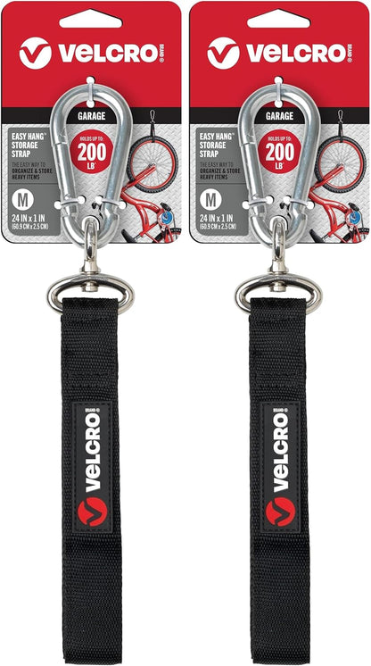 VELCRO Brand VEL-30196-USA Easy Hang Strap with Carabiner Clip Attach Water Bottles and Accessories to Bikes, Bags and more. Organization for Garden, Shed, RV. Extra Small-1Pk, Black