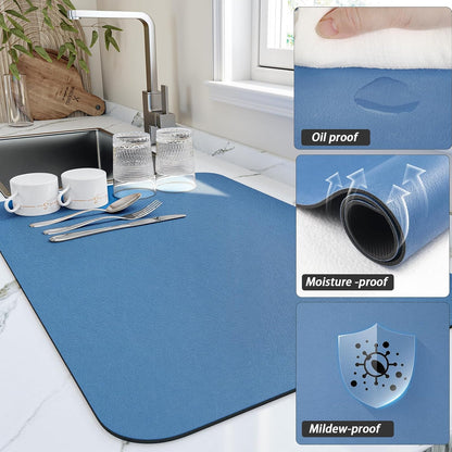 HotLive Dish Drying Mat for Kitchen Counter, Heat Resistant Drainer Mats with Non-slip Rubber Backed, Hide Stain Kitchen Super Absorbent Draining Mat, Easy to Clean Dish Rack Pad, Dark Grey 16"x18"