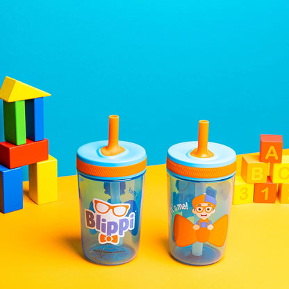 Zak Designs 15oz Bluey Kelso Tumbler Set, Leak-Proof Screw-On Lid with Straw Made of Durable Plastic and Silicone, Perfect Bundle for Kids, 2 Count (Pack of 1) - Colors A