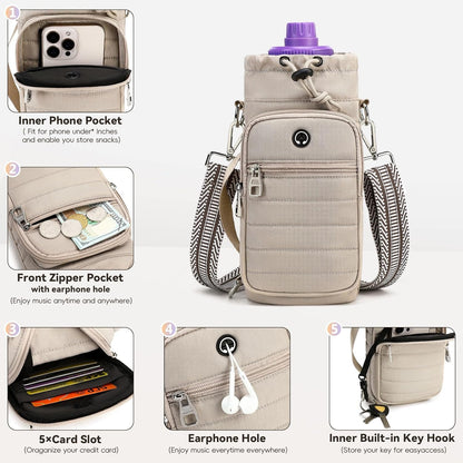 Water Bottle Carrier Bag with Strap, Sling Bag for Walking, Hiking, Cycling, Black, 40 Ounces