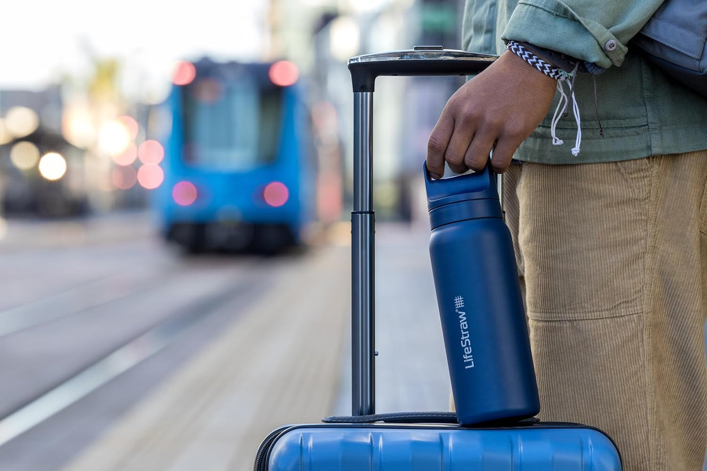 LifeStraw Go Series — Insulated Stainless Steel Water Filter Bottle for Travel and Everyday Use Removes Bacteria, Parasites and Microplastics, Improves Taste, 1L Aegan Sea