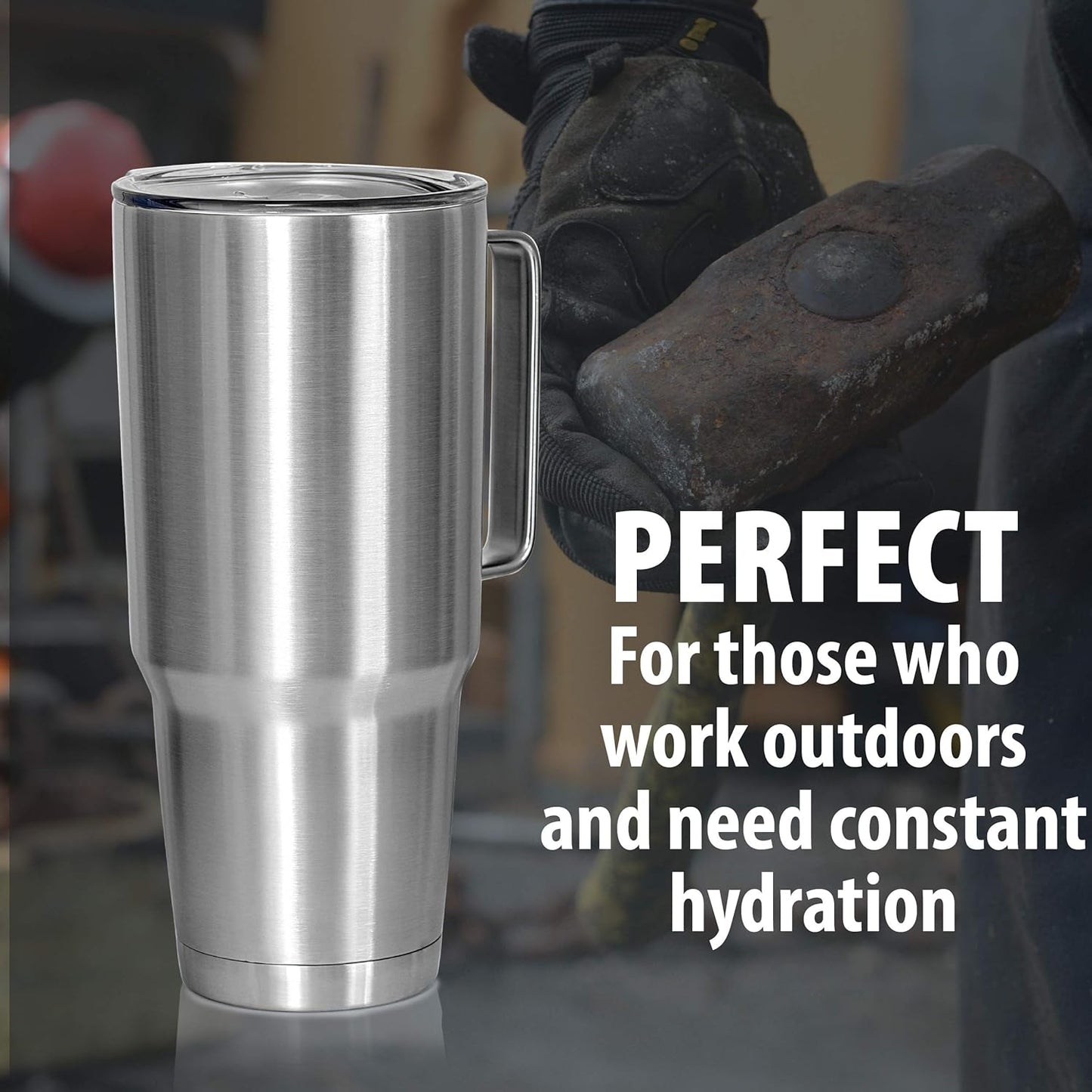 Maxam XPAC 64 Ounce Double Vacuum Wall Stainless Steel Vacuum Insulated Tumbler with Lid and Handle, Fits in a 4 Inch Wide Car Beverage Holder