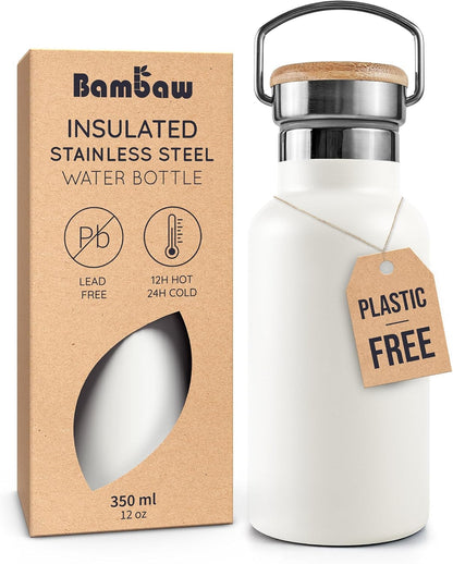 Bambaw 24 oz Stainless Steel Water Bottle, Insulated Metal Water Bottle Wide Mouth, Great for Hiking & Travel, With Handle Easy to Carry, Rust-Resistant & Durable (Aegean Blue)