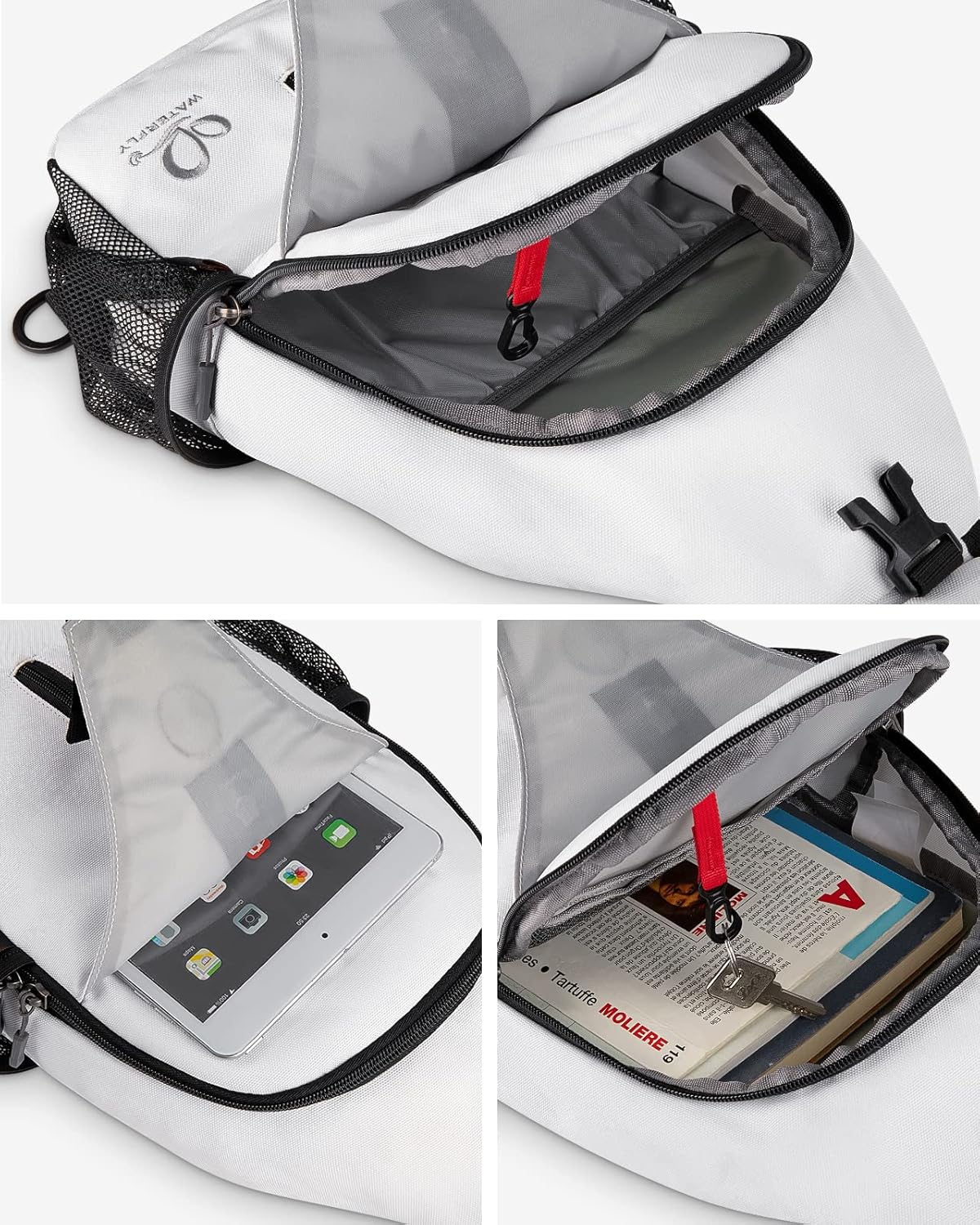WATERFLY Crossbody Sling Backpack Sling Bag Travel Hiking Chest Bag Daypack (Black)