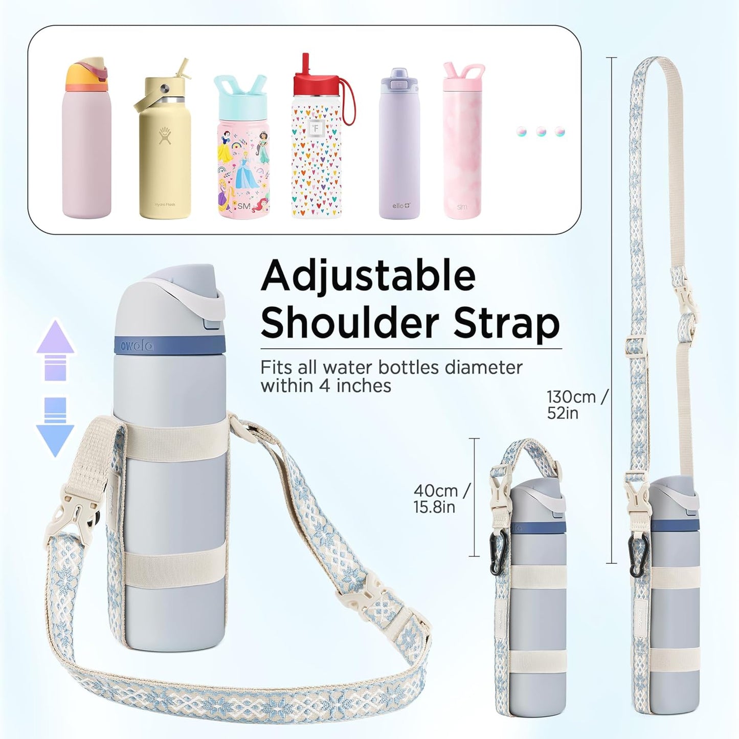 EasyAcc Water Bottle Holder Strap Sling, for Owala FreeSip 24 32 40 oz, Hydro Flask, Cirkul, Yeti, Stanley Flip, Universal Water Bottles, with Carabiner, for Walking Curise Travel (Bottle Excluded)