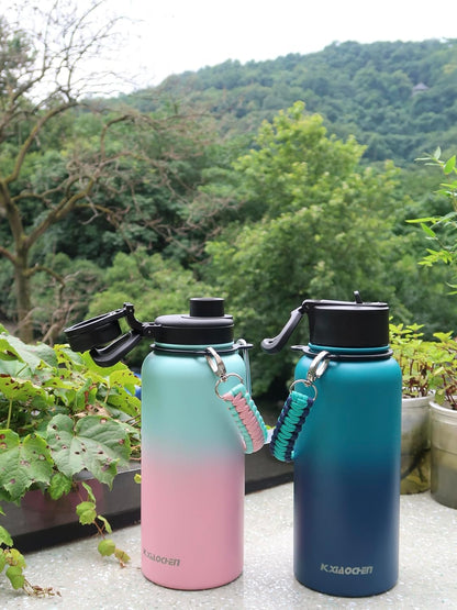 KXIAOCHEN Insulated Water Bottle With Strap, Cold For 48 Hrs Leak Proof, Triple Wall Stainless Steel Sports Water Bottle With Straw And Spout Lid For Gym Hiking Travel