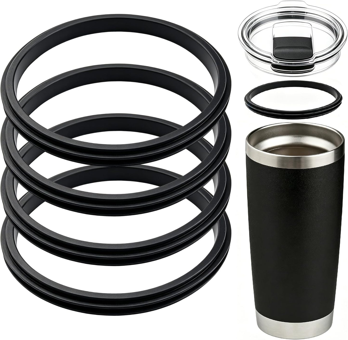 Rubber Seal for Yeti Magslider Lid 20oz 30oz,Silicone Gasket for Yeti Rambler Tumbler 20/30 oz,Leakproof Ring for Rambler Magslider,Rubber O-Ring Black 4pcs