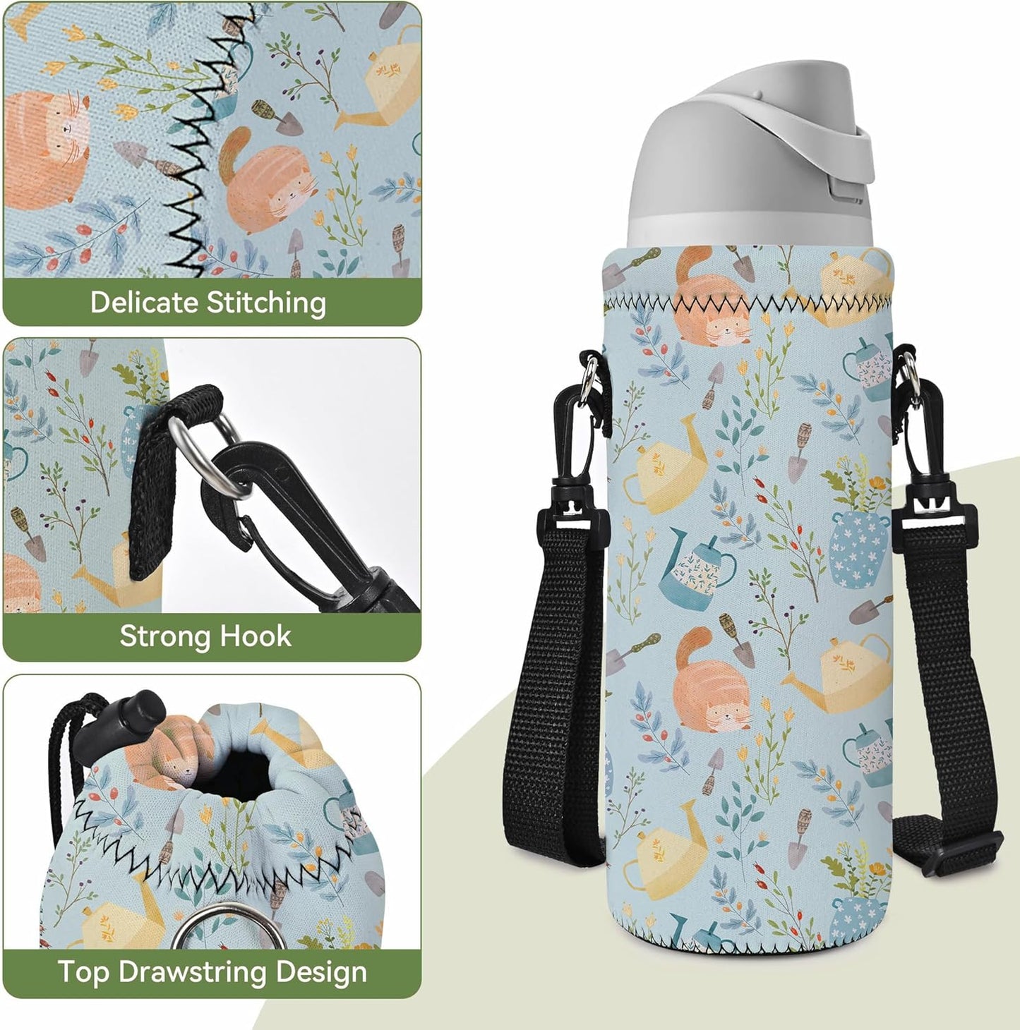 Neoprene 500ML/750ML/1000ML Water Bottle Bag Carrier, Portable Insulated Bottle Sling Holder Case Pouch with Adjustable Shoulder Strap for Men Women Walking Hiking Running