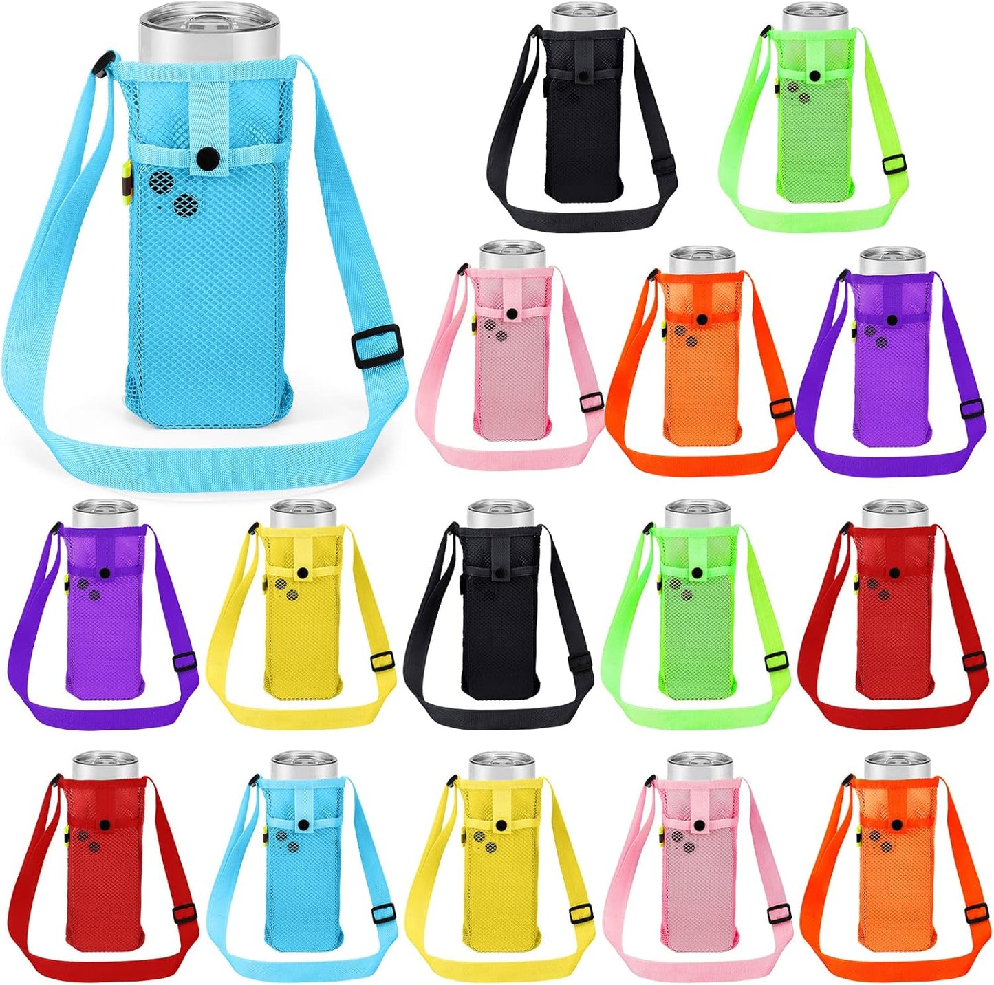 Mumufy Mesh Water Bottle Sling Holder with Adjustable Strap Crossbody Bottle Sleeve Carrier with Pouch for Outdoor Activities