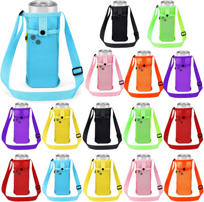 Mumufy Mesh Water Bottle Sling Holder with Adjustable Strap Crossbody Bottle Sleeve Carrier with Pouch for Outdoor Activities