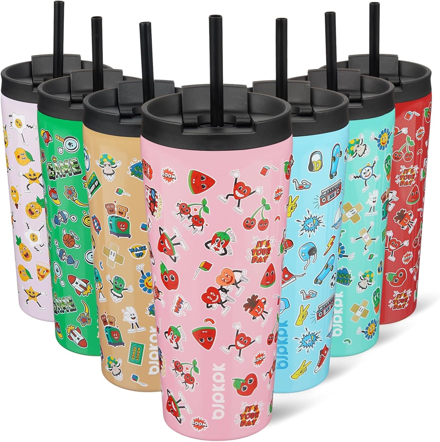 BJPKPK 22oz Insulated Tumbler With lid And Straw Stainless Steel Tumblers Travel Coffee Mug Reusable Thermal Cup,Sky