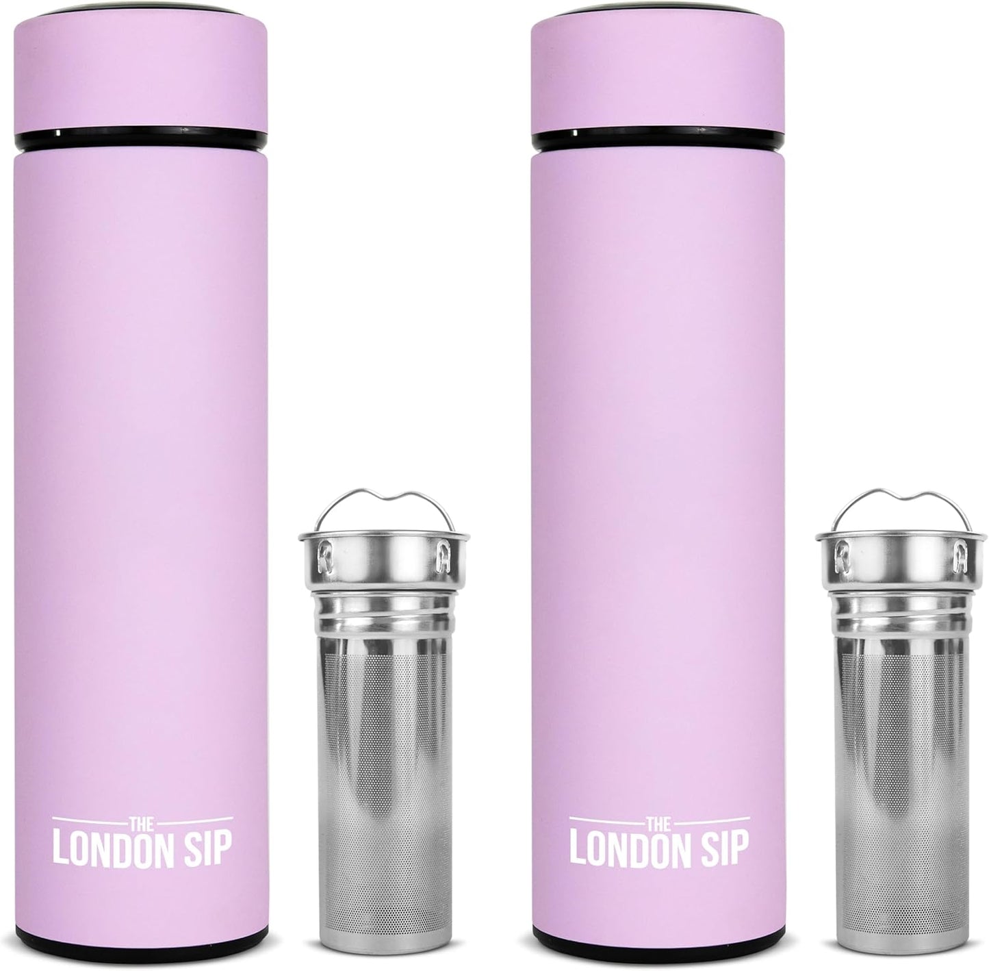 The London Sip Multi-Purpose Travel Mug and Tumbler Fruit Infused Flask Hot and Cold Double Wall Stainless Steel Thermos with Extra-Long Infuser, Purple